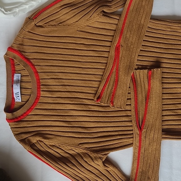 Tan Long Sleeve Shirt with Red Stripe - Picture 4 of 5